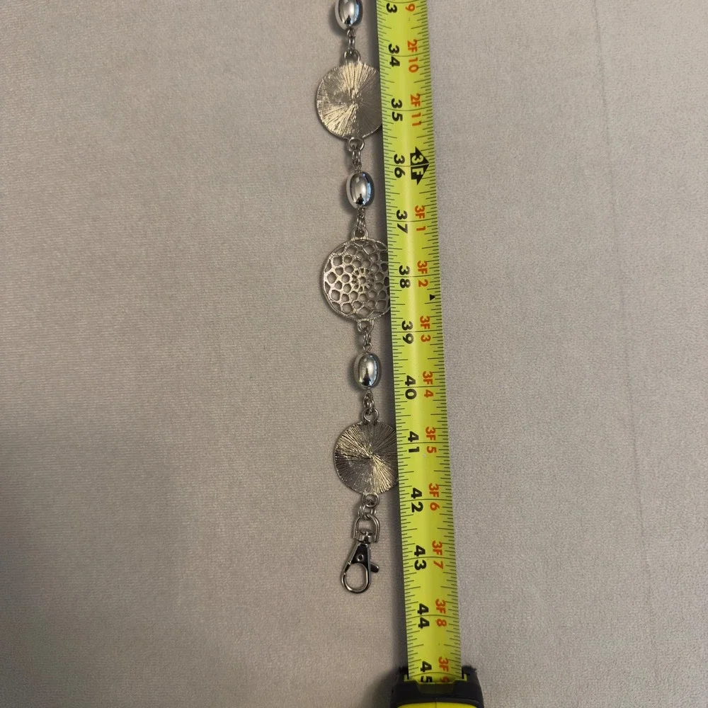 Silver Tone Medallion Chain Link Belt Adjustable‎ Filigree Spiral Disc 43 Inch